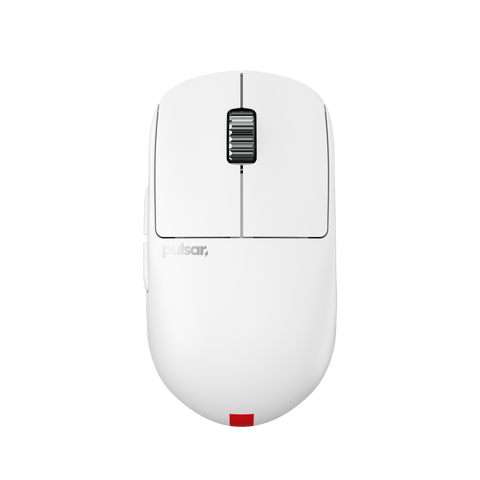 White Limited Edition Pulsar X2H Medium Gaming Mouse with a narrow waist, higher hump, symmetrical shape, optical switch, PAW3395 sensor, OLED display, and driver-free setup, ideal for esports tournaments.