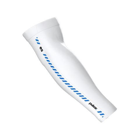 eS eSports Arm Sleeve XL  X-large arm long by Pulsar Gaming Gears in white, designed for gamers. Features quick-drying material and friction reduction, ideal for use with glass mousepads for smoother gameplay