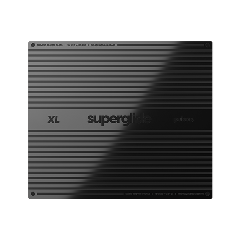 Black Superglide Glass Mousepad v2 XL (Extra Large) with a 1.5mm tempered glass surface for ultra-smooth mouse movements and enhanced portability. Made with durable Gorilla Glass and an anti-slip silicone rubber base for maximum grip on surfaces